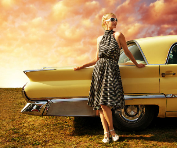 woman-beside-vintage-car