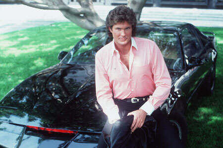 David Hasselhoff as Michael Knight with K.I.T.T. from the TV series Knight Rider