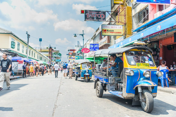 Street view of Khao San in Bangkok Thailand