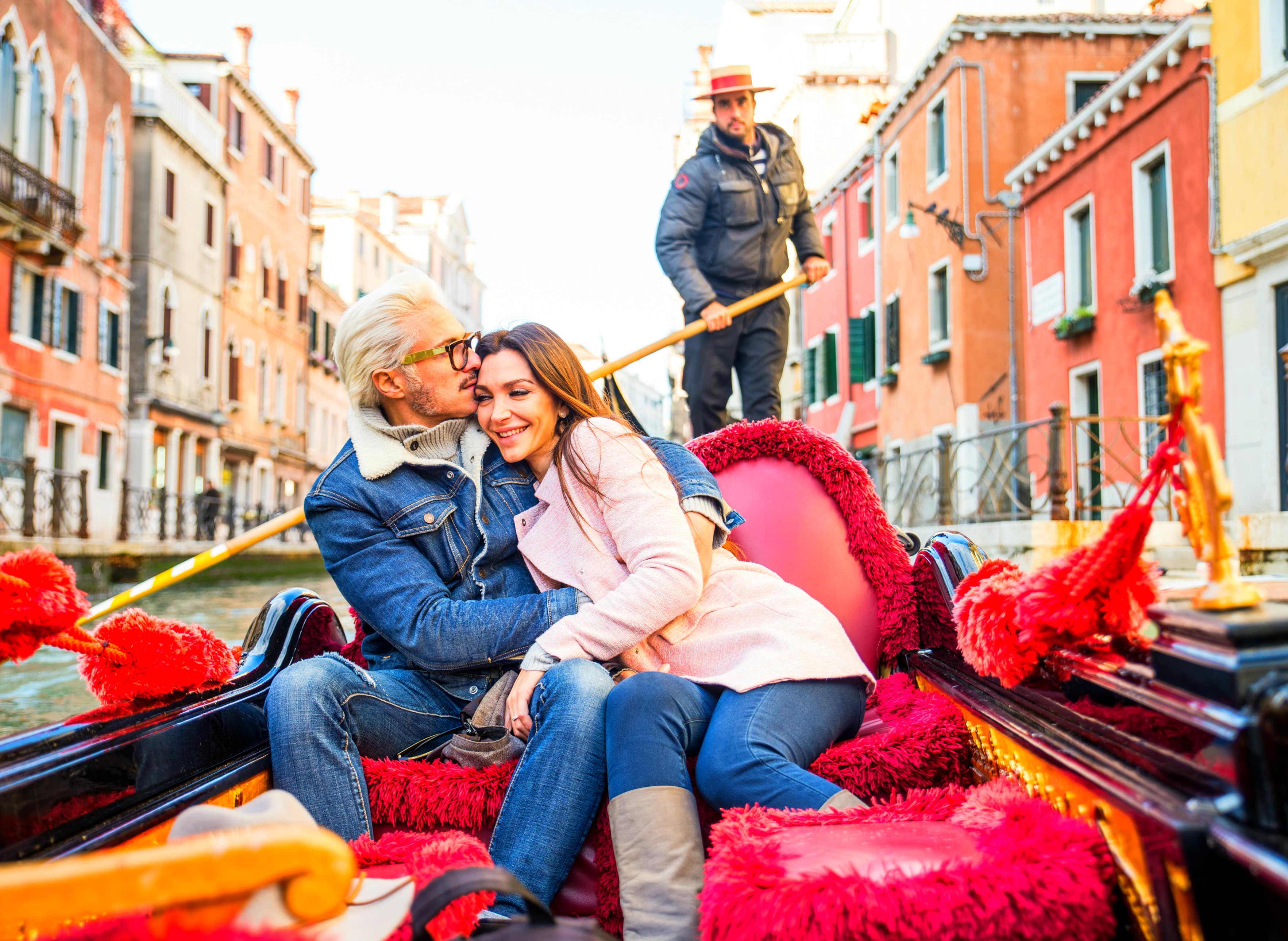 Enjoying a gondola ride through the Venetian canals