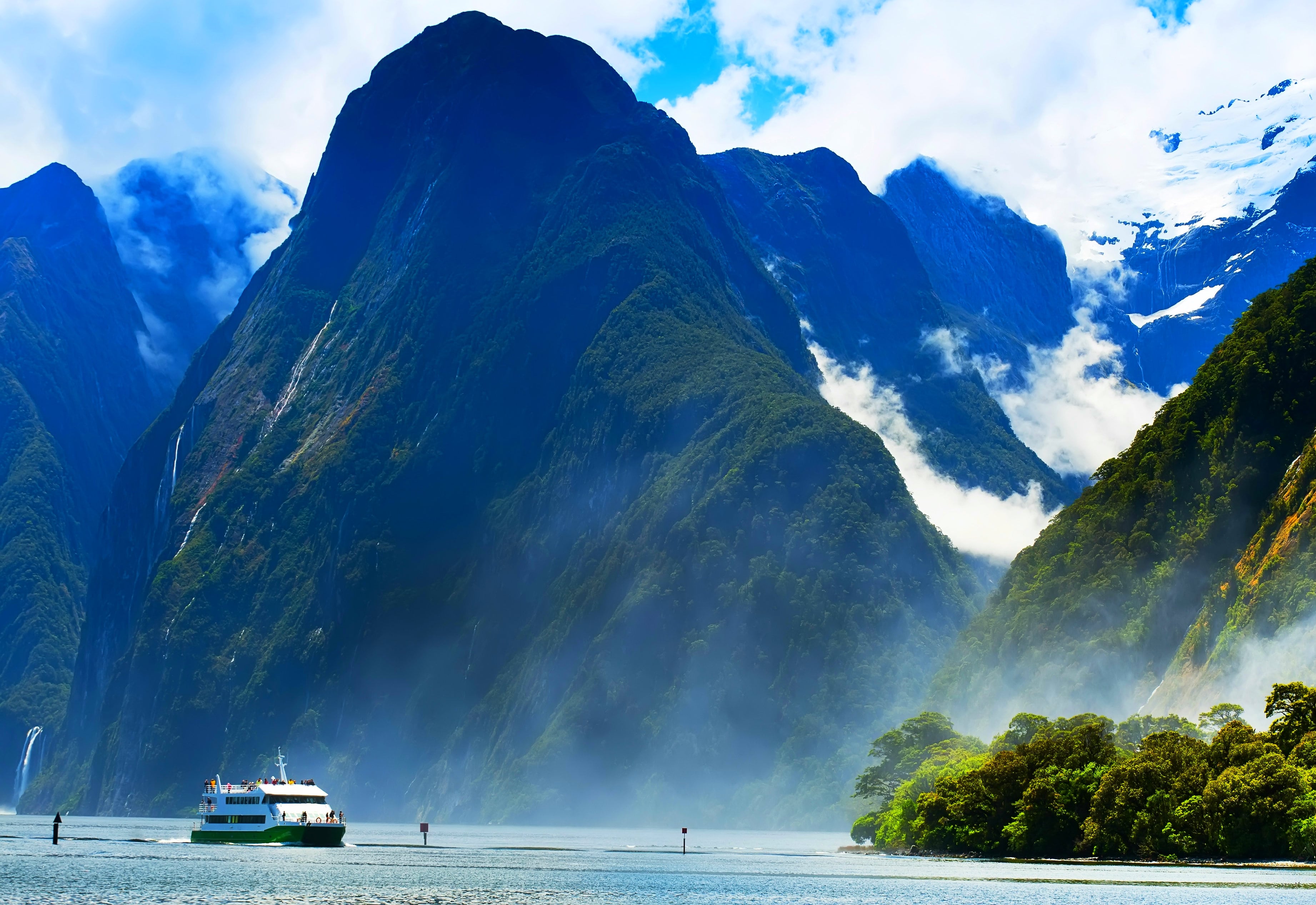 Cruising through the impressive fjords in New Zealand