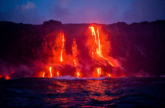 Lava meets the ocean in Hawaii Volcanoes National Park