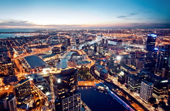 Aerial view of Melbourne, AU