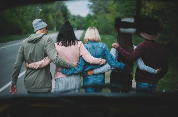 friends on a road trip