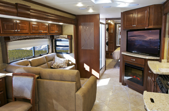 Interior of self-contained campervan