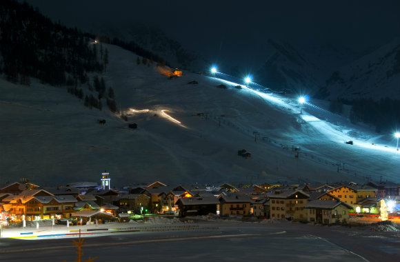 Ski village at night, Livigno Italian Alps