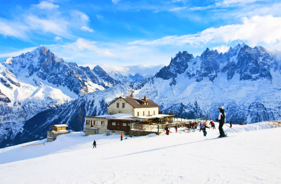 Skiing in French Alps near Chamonix Mont Blanc