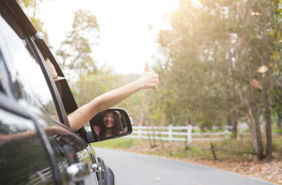 Driving along a country road